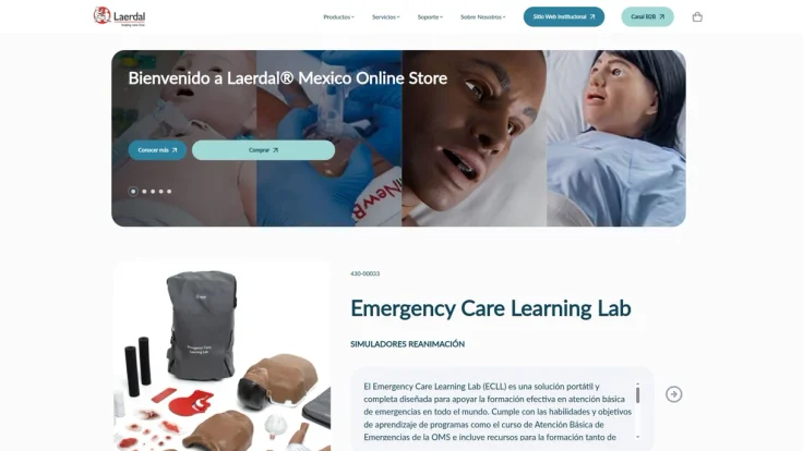 Inicio actual de Laerdal México con menú y banner de la tienda