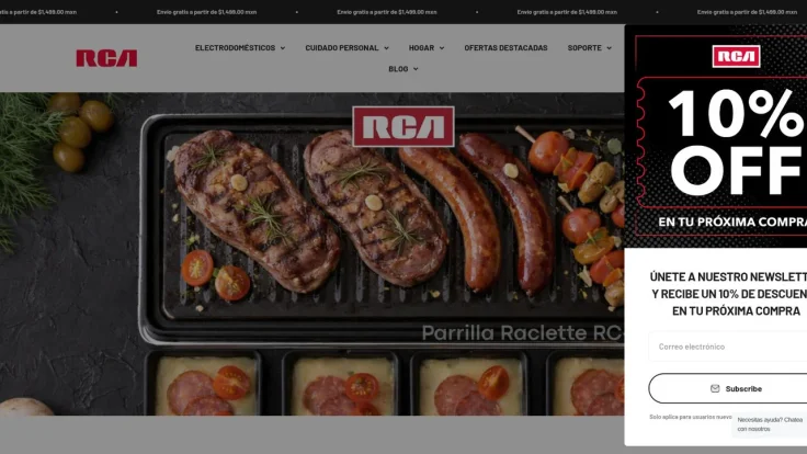 Portada actual de RCA México con navegación y banner de una parrilla eléctrica